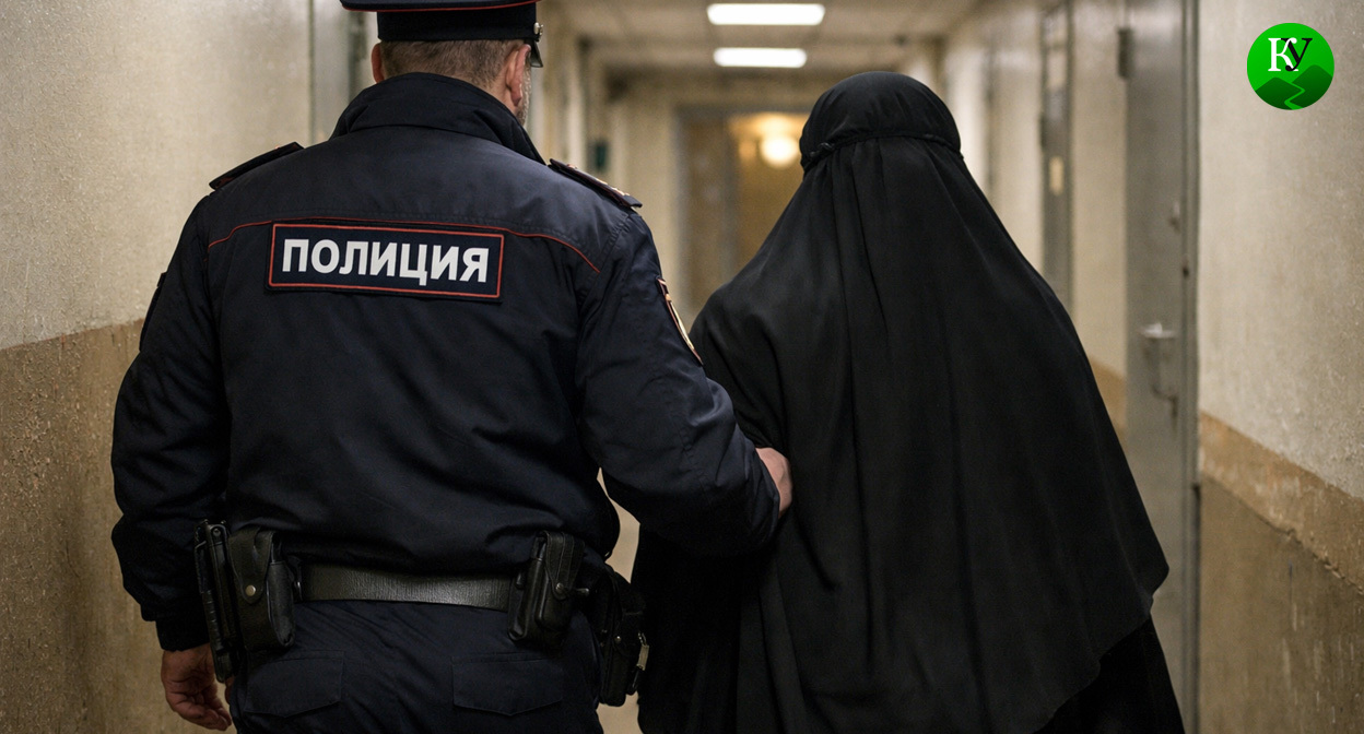 Арест подозреваемой. Иллюстрация создана «Кавказским узлом» с помощью ИИ в программе Copilot