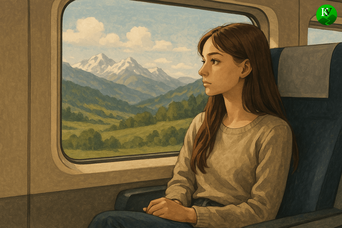 Девушка в поезде. Иллюстрация создана "Кавказским узлом" с помощью ИИ в программе Copilot