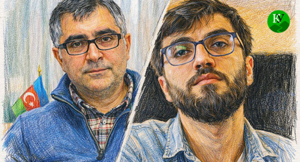 Анар Мамедли (слева) и Анар Абдуллы. Иллюстрация создана "Кавказским узлом" при помощи ИИ в программе Copilot