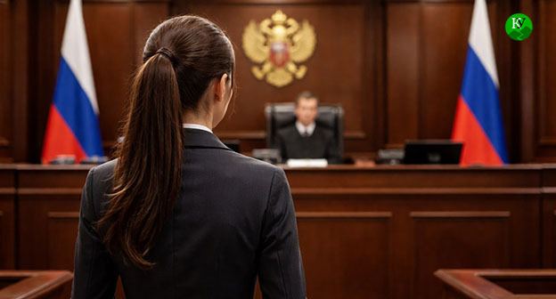 Женщина в зале суда. Иллюстрация создана "Кавказским узлом" при помощи ИИ в программе Copilot