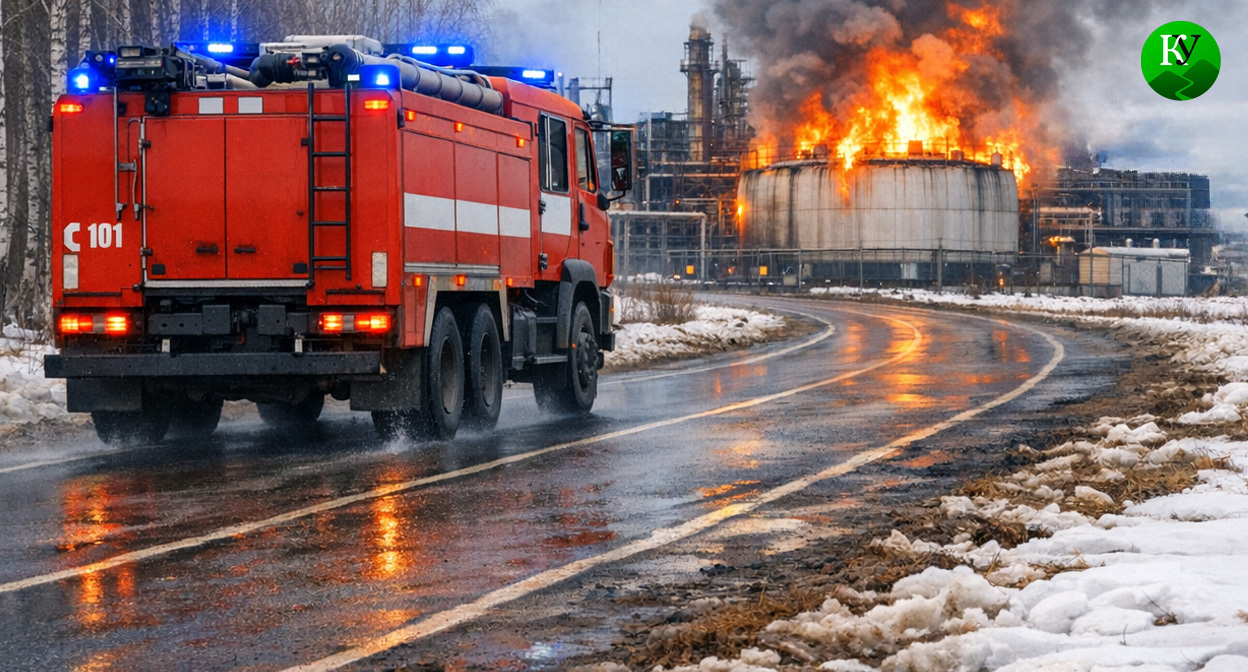 Пожар на нефтебазе. Иллюстрация создана «Кавказским узлом» с помощью ИИ в программе Copilot