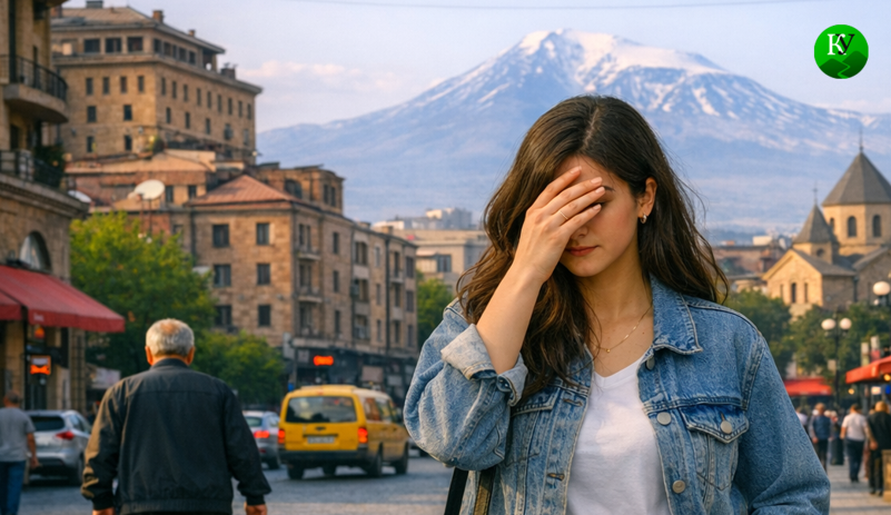 Девушка в Ереване. Изображение создано "Кавказским узлом" при помощи ИИ в программе Copilot.