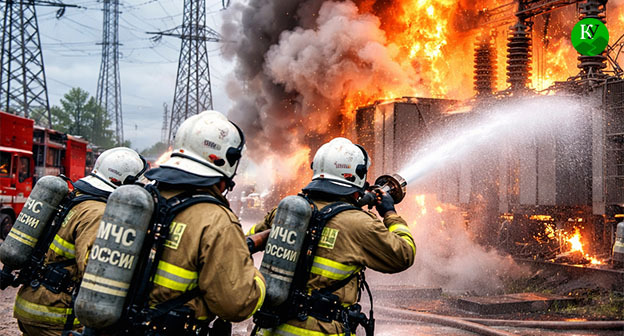Тушение пожара. Иллюстрация создана "Кавказским узлом" при помощи ИИ в программе Copilot Тушение пожара. Иллюстрация создана "Кавказским узлом" при помощи ИИ в программе Copilot