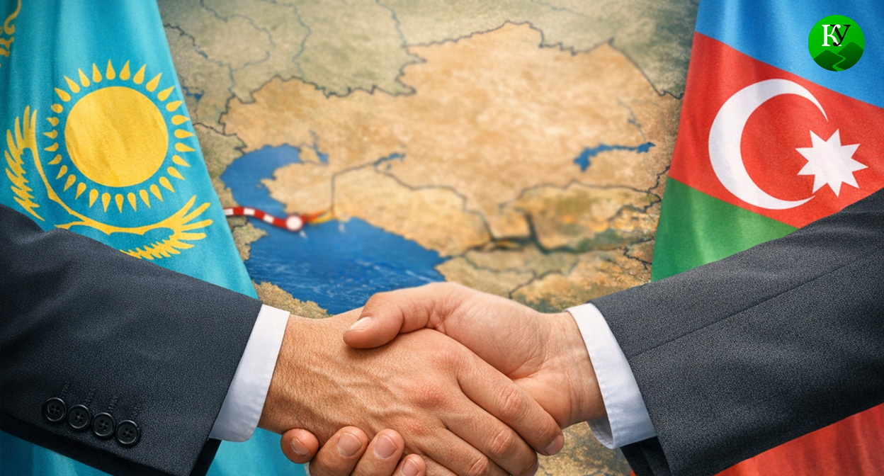 Казахстан и Азербайджан. Иллюстрация создана «Кавказским узлом» с помощью ИИ в программе Copilot