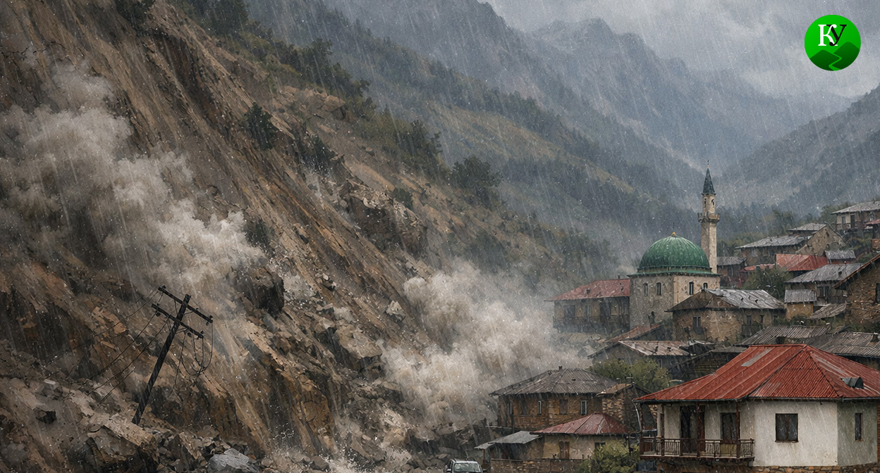 Оползень в селе. Иллюстрация создана «Кавказским узлом» с помощью ИИ в программе Copilot