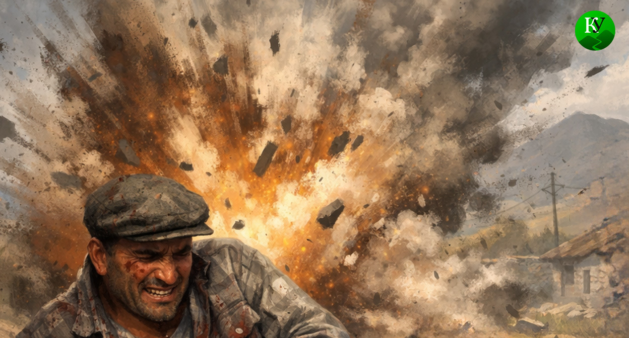 Взрыв мины. Иллюстрация создана «Кавказским узлом» с помощью ИИ в программе Copilot