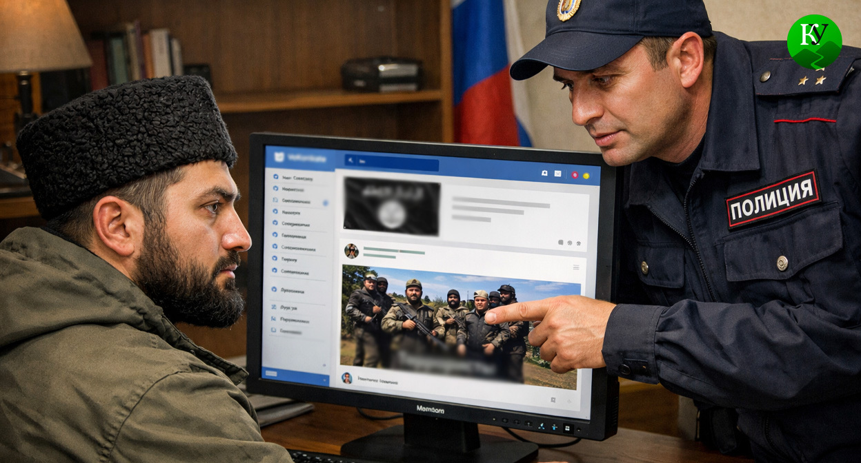 Мужчина в полицейском участке. Иллюстрация создана «Кавказским узлом» с помощью ИИ в программе Copilot