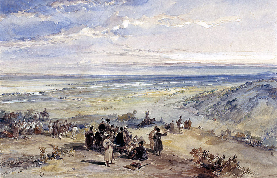 View across a valley, 1856. Watercolour by William Simpson / National Army Museum, London (collection.nam.ac.uk)