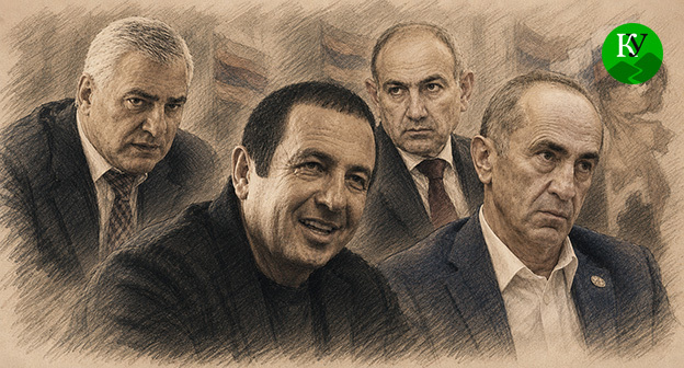 Самвел Карапетян, Гагик Царукян, Никол Пашинян, Роберт Кочарян (слева направо). Иллюстрация создана "Кавказским узлом" при помощи ИИ в программе Copilot Самвел Карапетян, Гагик Царукян, Никол Пашинян, Роберт Кочарян (слева направо). Иллюстрация создана "Кавказским узлом" при помощи ИИ в программе Copilot