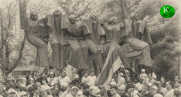 Митинг блока Самвела Карапетяна “Сильная Армения”. Иллюстрация создана "Кавказским узлом" при помощи ИИ в программе Copilot