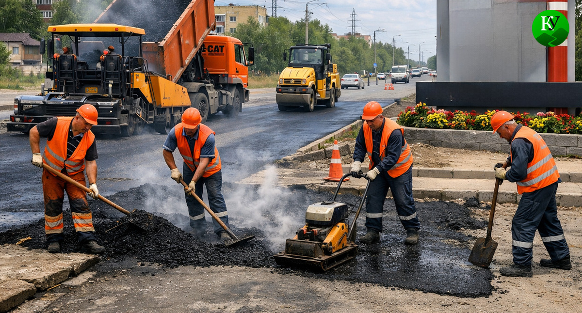 Укладка асфальта. Иллюстрация создана «Кавказским узлом» с помощью ИИ в программе Copilot
