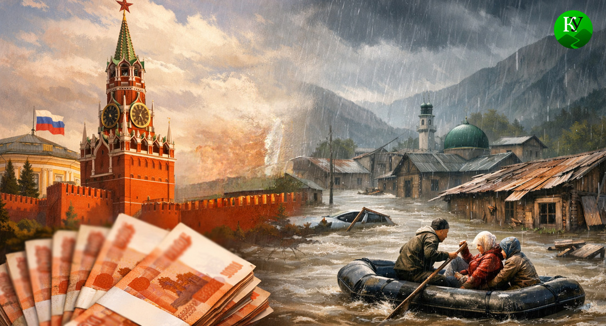 Потоп и компенсация из Кремля. Иллюстрация создана «Кавказским узлом» с помощью ИИ в программе Copilot Потоп и компенсация из Кремля. Иллюстрация создана «Кавказским узлом» с помощью ИИ в программе Copilot