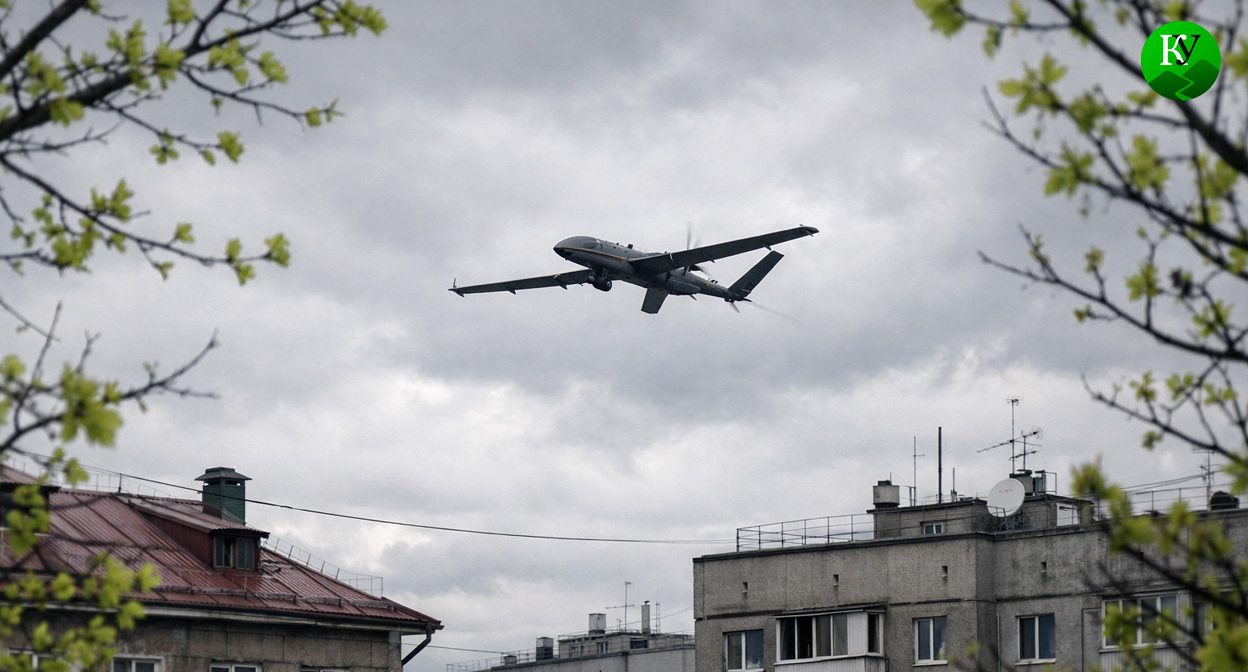 БПЛА в полете. Иллюстрация создана «Кавказским узлом» с помощью ИИ в программе Copilot