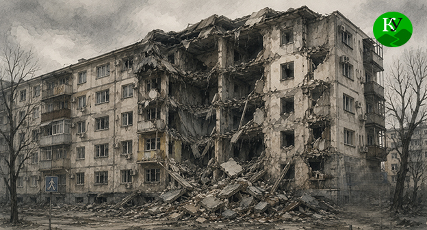 Разрушенный многоэтажный дом. Иллюстрация создана "Кавказским узлом" при помощи ИИ в программе Copilot