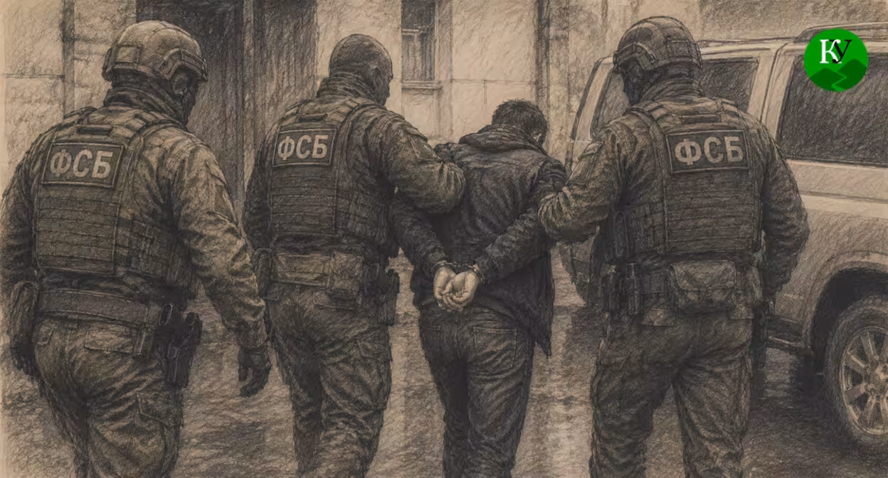 Cотрудники ФСБ задерживают мужчину. Иллюстрация создана "Кавказским узлом" при помощи ИИ в программе Copilot Cотрудники ФСБ задерживают мужчину. Иллюстрация создана "Кавказским узлом" при помощи ИИ в программе Copilot