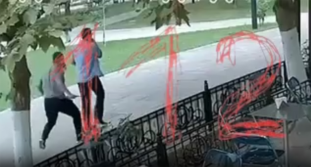 Момент нападения в городском саду Махачкалы. Кадр из видео https://t.me/ENews112/28570 Момент нападения в городском саду Махачкалы. Кадр из видео https://t.me/ENews112/28570