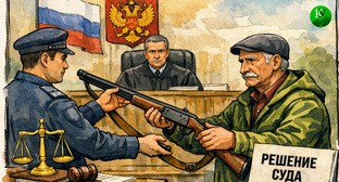 Пенсионер в суде. Иллюстрация создана «Кавказским узлом» с помощью ИИ в программе Copilot
