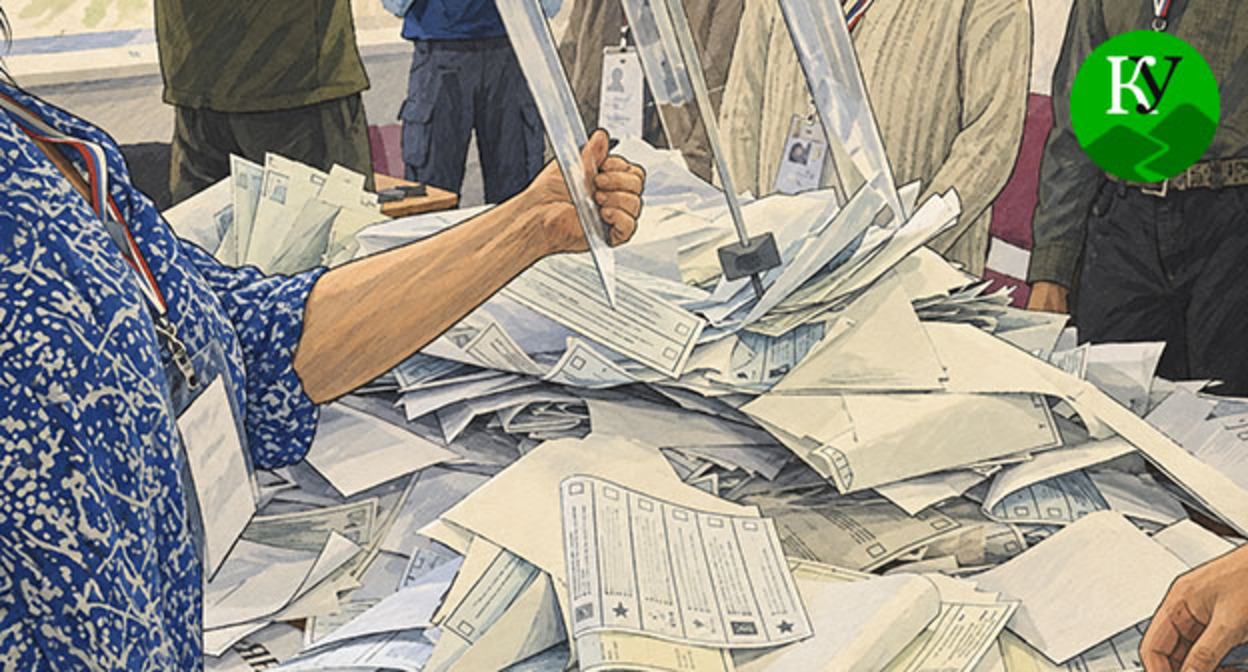 Подсчет бюллетеней. Иллюстрация создана "Кавказским узлом" при помощи ИИ в программе Copilot Подсчет бюллетеней. Иллюстрация создана "Кавказским узлом" при помощи ИИ в программе Copilot