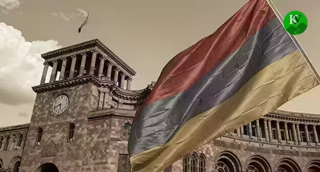 Здание парламента Армении и национальный флаг. Иллюстрация создана "Кавказским узлом" при помощи ИИ в программе Copilot Здание парламента Армении и национальный флаг. Иллюстрация создана "Кавказским узлом" при помощи ИИ в программе Copilot
