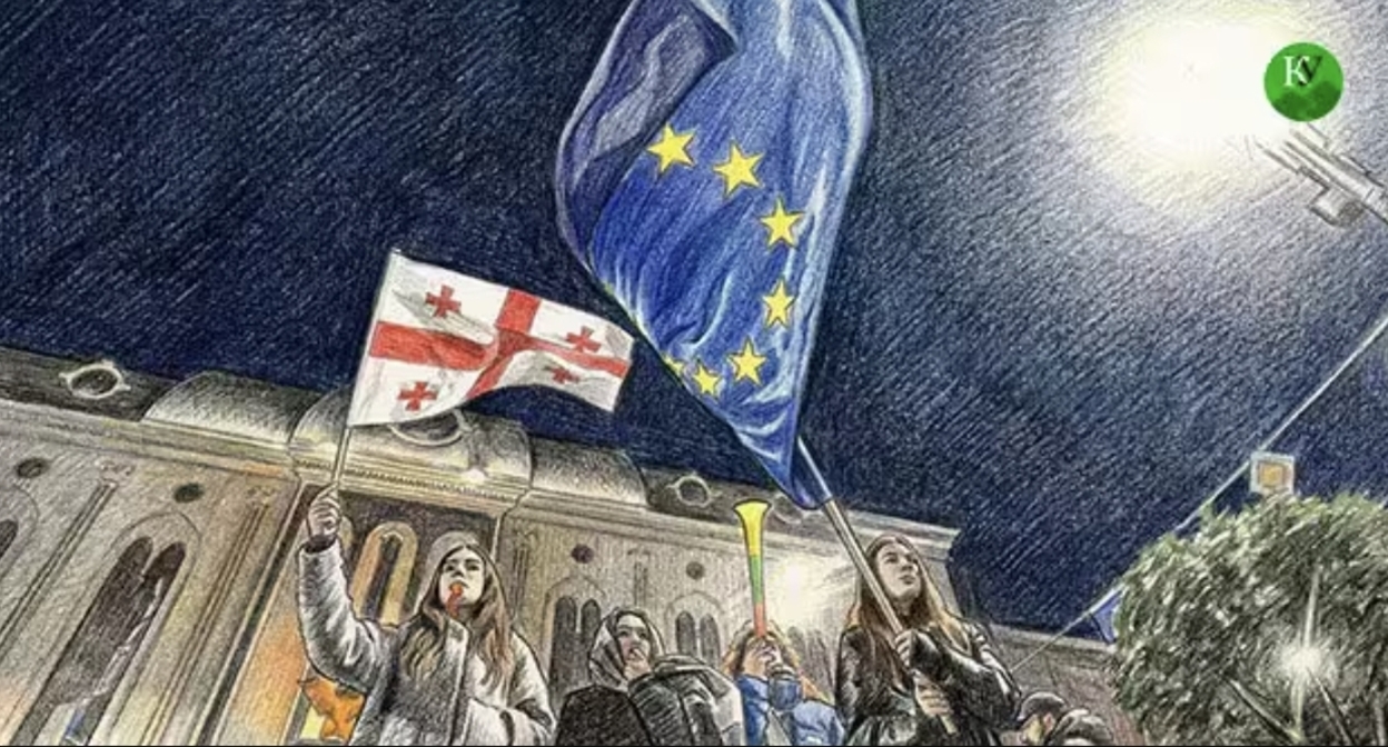 Протестующие у парламента Грузии. Иллюстрация создана "Кавказским узлом" с помощью ИИ. Протестующие у парламента Грузии. Иллюстрация создана "Кавказским узлом" с помощью ИИ.