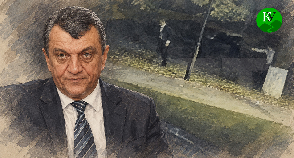 Сергей Меняйло на фоне кадра драки со стрельбой во Владикавказе. Иллюстрация создана "Кавказским узлом" при помощи ИИ в программе Copilot Сергей Меняйло на фоне кадра драки со стрельбой во Владикавказе. Иллюстрация создана "Кавказским узлом" при помощи ИИ в программе Copilot