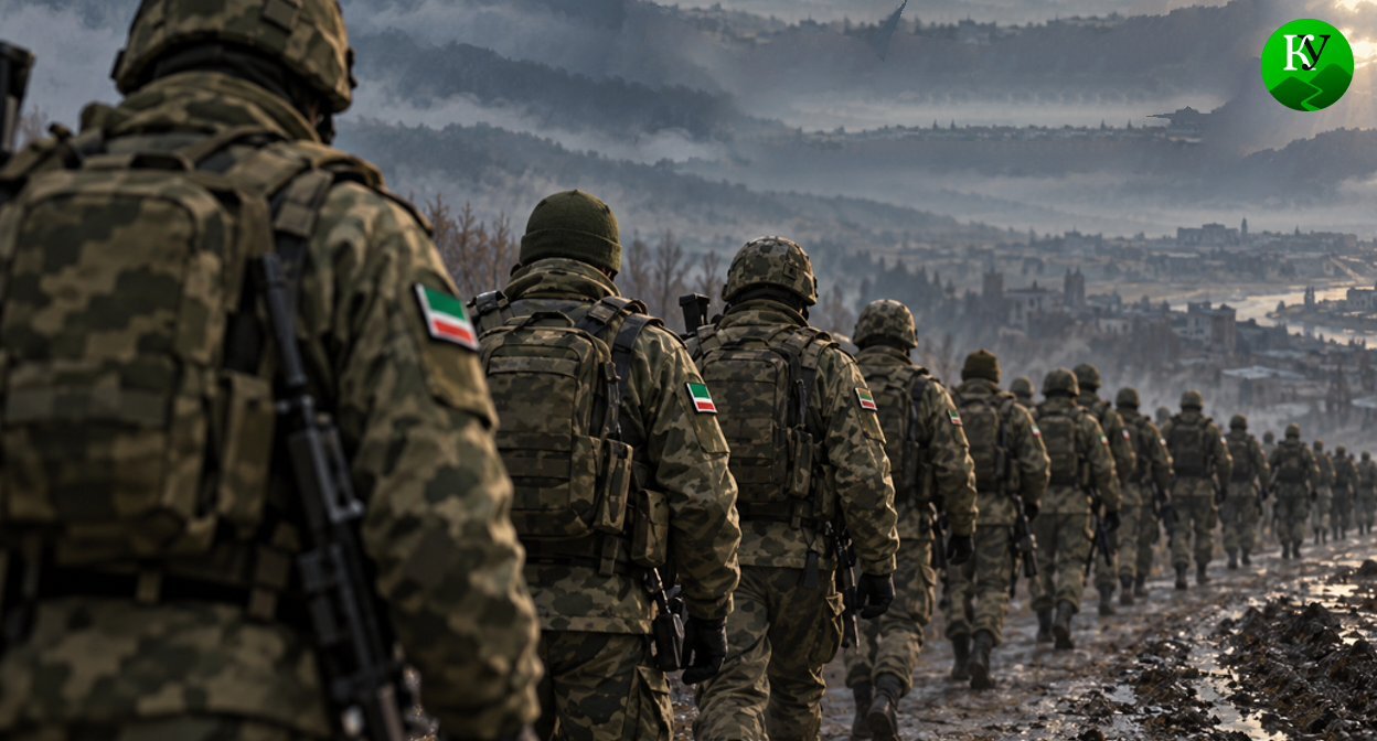 Военные из Чечни. Иллюстрация создана «Кавказским узлом» с помощью ИИ в программе Copilot Военные из Чечни. Иллюстрация создана «Кавказским узлом» с помощью ИИ в программе Copilot